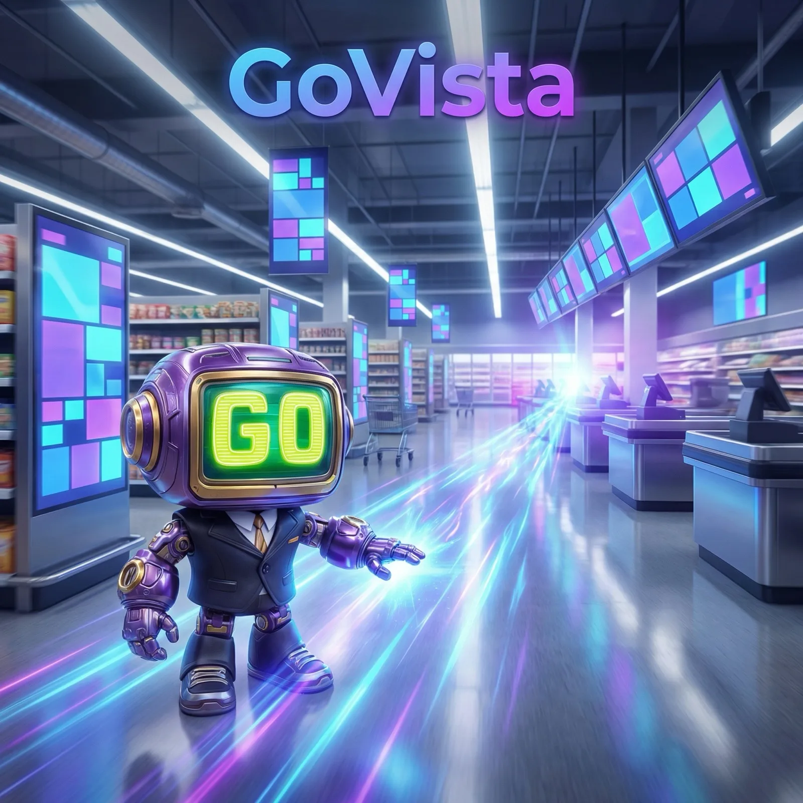 Market reyonunda GoVista dijital menü ve kampanya ekranı